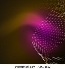 3D illuminated wave of glowing particles. HUD design element. Technology digital splash concept