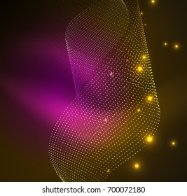Ola iluminada 3D de partículas brillantes. elemento de diseño HUD. Concepto de salpicadura digital de tecnología