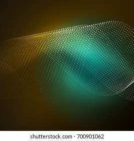 3D illuminated wave of glowing particles. HUD design element. Technology digital splash concept