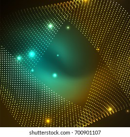 3D illuminated wave of glowing particles. HUD design element. Technology digital splash concept