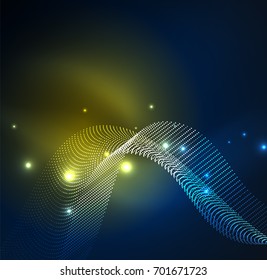 3D illuminated wave of glowing particles. HUD design element. Technology digital splash concept