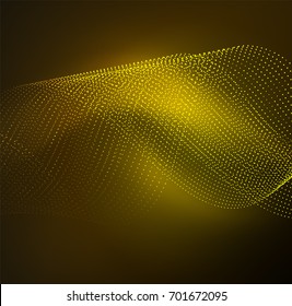 Onda iluminada 3D de partículas brilhantes. Elemento de projeto HUD. Conceito de tecnologia digital splash