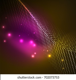 3D illuminated wave of glowing particles. HUD design element. Technology digital splash concept