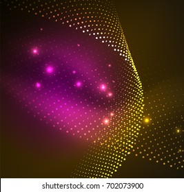 3D illuminated wave of glowing particles. HUD design element. Technology digital splash concept