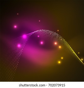 3D illuminated wave of glowing particles. HUD design element. Technology digital splash concept