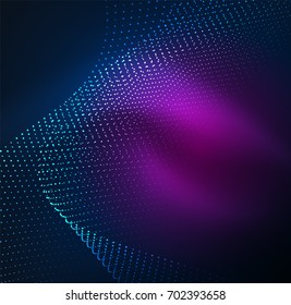 3D illuminated wave of glowing particles. HUD design element. Technology digital splash concept