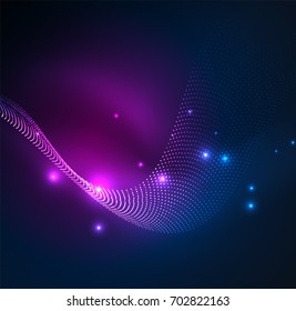 3D illuminated wave of glowing particles. HUD design element. Technology digital splash concept