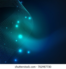 3D illuminated wave of glowing particles. HUD design element. Technology digital splash concept