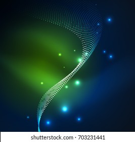3D illuminated wave of glowing particles. HUD design element. Technology digital splash concept