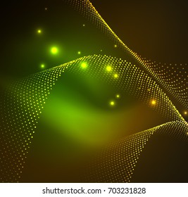 3D illuminated wave of glowing particles. HUD design element. Technology digital splash concept