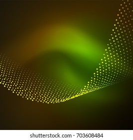 3D illuminated wave of glowing particles. HUD design element. Technology digital splash concept
