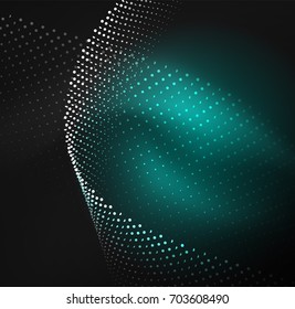 3D illuminated wave of glowing particles. HUD design element. Technology digital splash concept