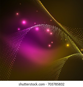 3D illuminated wave of glowing particles. HUD design element. Technology digital splash concept
