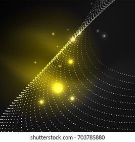 3D illuminated wave of glowing particles. HUD design element. Technology digital splash concept