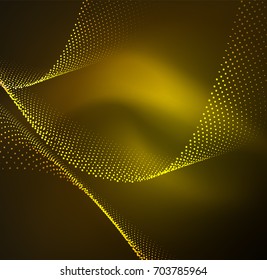 3D illuminated wave of glowing particles. HUD design element. Technology digital splash concept