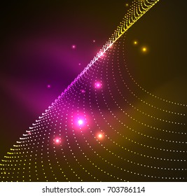 3D illuminated wave of glowing particles. HUD design element. Technology digital splash concept