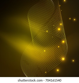 3D illuminated wave of glowing particles. HUD design element. Technology digital splash concept