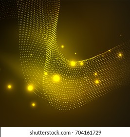 3D illuminated wave of glowing particles. HUD design element. Technology digital splash concept