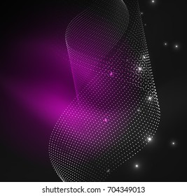 3D illuminated wave of glowing particles. HUD design element. Technology digital splash concept