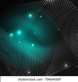 3D illuminated wave of glowing particles. HUD design element. Technology digital splash concept