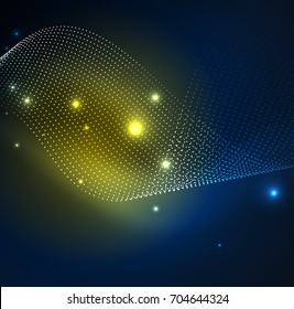 Ola iluminada 3D de partículas brillantes. elemento de diseño HUD. Concepto de salpicadura digital de tecnología