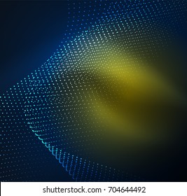 3D illuminated wave of glowing particles. HUD design element. Technology digital splash concept