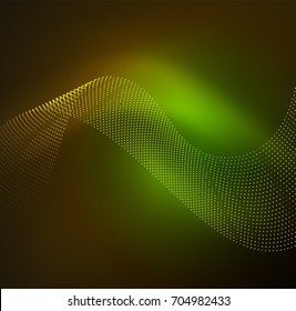 3D illuminated wave of glowing particles. HUD design element. Technology digital splash concept