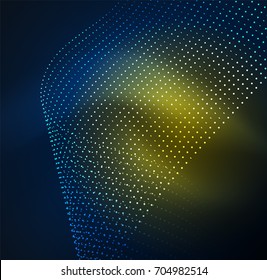 3D illuminated wave of glowing particles. HUD design element. Technology digital splash concept