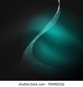 3D illuminated wave of glowing particles. HUD design element. Technology digital splash concept