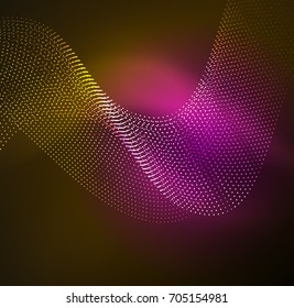 3D illuminated wave of glowing particles. HUD design element. Technology digital splash concept