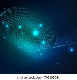 Ola iluminada 3D de partículas brillantes. elemento de diseño HUD. Concepto de salpicadura digital de tecnología