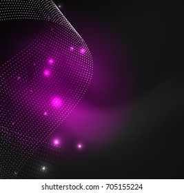 3D illuminated wave of glowing particles. HUD design element. Technology digital splash concept