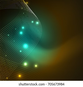 3D illuminated wave of glowing particles. HUD design element. Technology digital splash concept