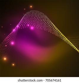3D illuminated wave of glowing particles. HUD design element. Technology digital splash concept