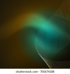 3D illuminated wave of glowing particles. HUD design element. Technology digital splash concept