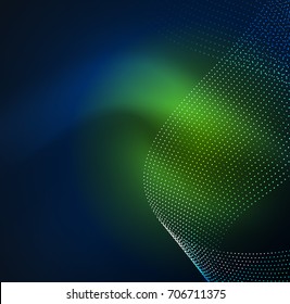 3D illuminated wave of glowing particles. HUD design element. Technology digital splash concept