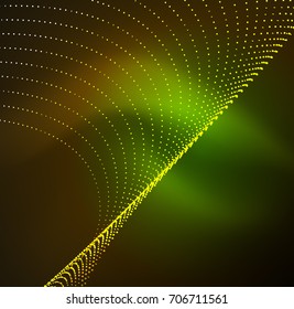 3D illuminated wave of glowing particles. HUD design element. Technology digital splash concept