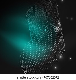 3D illuminated wave of glowing particles. HUD design element. Technology digital splash concept