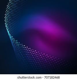 3D illuminated wave of glowing particles. HUD design element. Technology digital splash concept