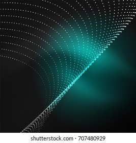 3D illuminated wave of glowing particles. HUD design element. Technology digital splash concept