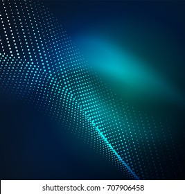 3D illuminated wave of glowing particles. HUD design element. Technology digital splash concept