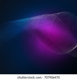 3D illuminated wave of glowing particles. HUD design element. Technology digital splash concept
