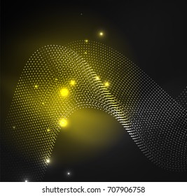 3D illuminated wave of glowing particles. HUD design element. Technology digital splash concept