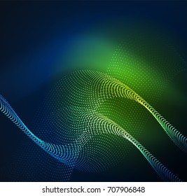 3D illuminated wave of glowing particles. HUD design element. Technology digital splash concept