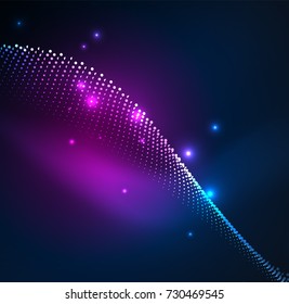 3D illuminated wave of glowing particles. HUD design element. Technology digital splash concept