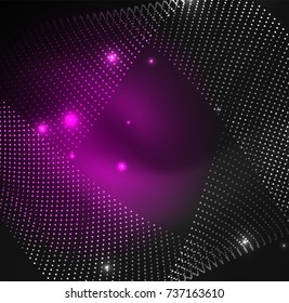 3D illuminated wave of glowing particles. HUD design element. Technology digital splash concept