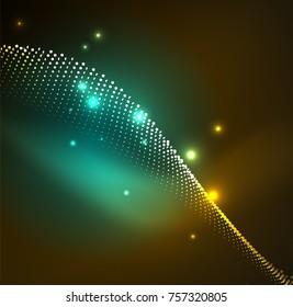 3D illuminated wave of glowing particles. HUD design element. Technology digital splash concept