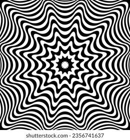 3D-Illusion im Muster abstrakter Op Art Wavy Lines. Vektorgrafik.