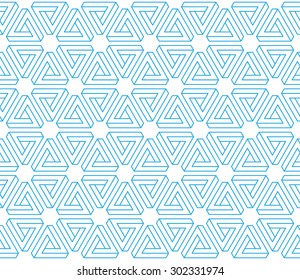 3d illusion impossible triangles seamless pattern background. Linear industrial geometric construction style.