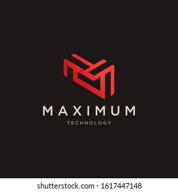 3d illusion M letter initial symbol, futuristic technology logo template